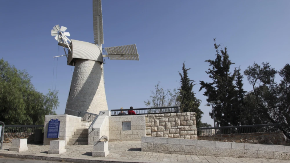 This windmill in Jerusalem's Yemin Moshe neighborhood was funded by British Jewish philanthropist Moses Montefiore. It was designed as a flour mill for the first Jewish neighborhood built outside the walls of the Old City of Jerusalem, on a hill directly across from Mount Zion. November 11, 2013. Photo by Meital Cohen/ Flash 90.