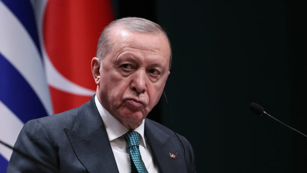 Turkish President Recep Tayyip Erdoğan during a joint press conference with Greek Prime Minister Kyriakos Mitsotakis at the Presidential Complex in Ankara, Feb. 11, 2026. Photo by Adem Altan/AFP via Getty Images.