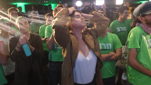 Meretz Party supporters react as the results of the Israeli elections are announced, in Jerusalem Nov. 1, 2022. Photo by Flash90.