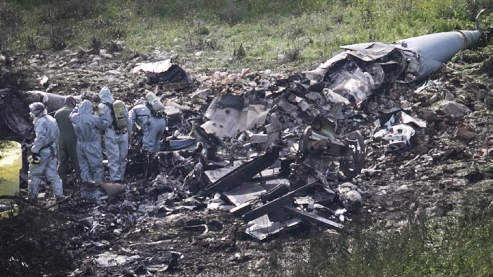 Remains of an F-16 plane that crashed in northern Israel on Feb. 10, 2018. Photo by Anat Hermony/Flash90.