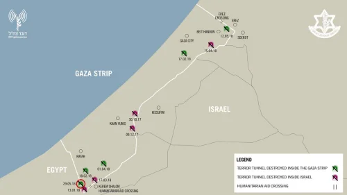 Sites that the Israel Defense Forces targeted in the Gaza Strip in response to mortar fire from the Palestinian Islamic Jihad and Hamas terror groups. Credit: IDF Spokesperson Unit.
