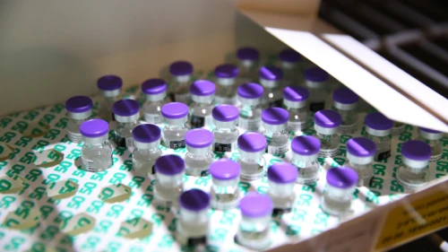 Vials of Pfizer's-BioNTech COVID-19 vaccine at a vaccination center in Tzfat on Feb. 14, 2021. Photo by David Cohen/Flash90.