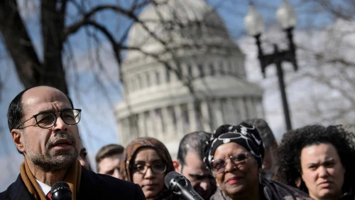 Nihad Awad, the executive director of the Council on American-Islamic Relations (CAIR), speaks during a press conference on Capitol Hill in Washington, D.C., in support of Rep. Ilhan Omar (D-Minn.) on March 6, 2019. Photo by Brendan Smialowski/AFP via Getty Images.