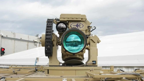 The IDF’s first operational high-power laser air defense system, “Iron Beam,” is displayed during a handover ceremony at a Rafael Advanced Defense Systems facility, Dec. 28, 2025. Credit: Defense Minister's Office.