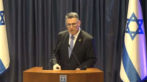 Foreign Minister Gideon Sa'ar speaks to reporters at the ministry in Jerusalem, Nov. 10, 2024. Credit: MFA.