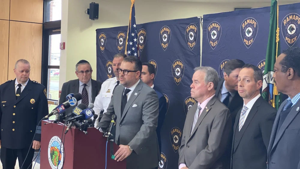 Evan Bernstein speaks along with law-enforcement officers regarding the stabbing of an Orthodox Jewish man in Monsey, N.Y. Source: ADL via Twitter.