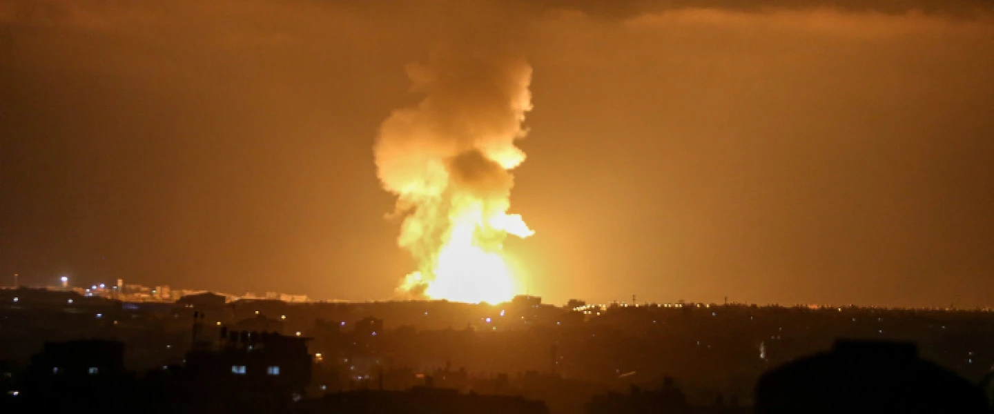 A ball of fire and smoke rises during Israeli airstrikes in Rafah, in the southern Gaza Strip, on May 10, 2021. Photo by Abed Rahim Khatib/Flash90.