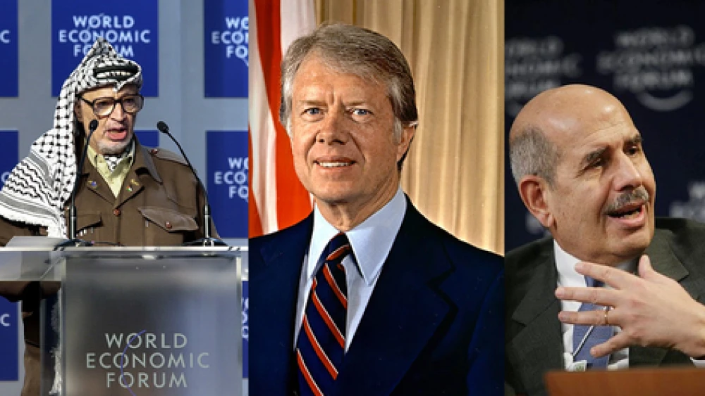Click photo to download. Caption: JNS.org columnist Ben Cohen's "laughable" Nobel Peace Prize winners: PLO leader Yasser Arafat, former president Jimmy Carter, former International Atomic Energy Agency chief Mohammed ElBaradei. Credit: Wikimedia Commons.