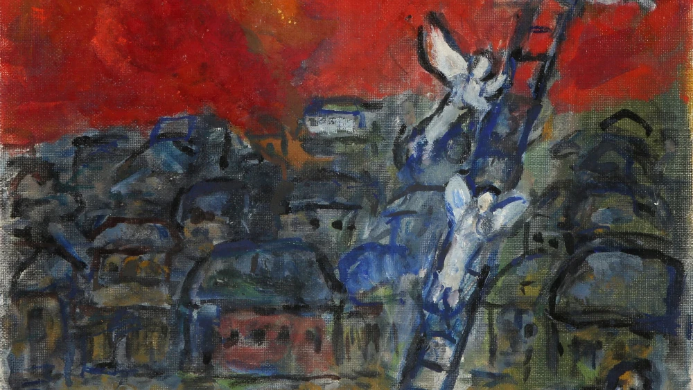 A view of “Jacob’s Ladder”—a painting by the world-renowned Jewish artist Marc Chagall, which will be put up for auction on Jan. 25. Source: Tiroche Auction House.