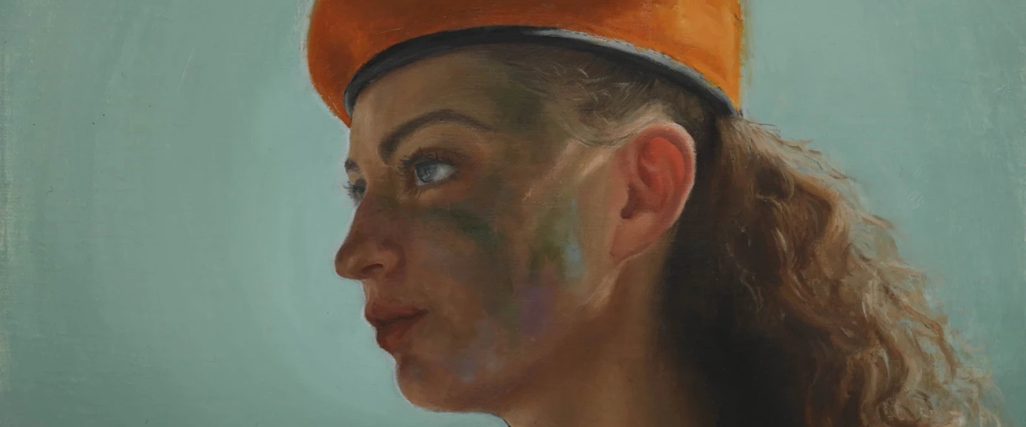 This oil painting of a female IDF soldier by Dalit Proter was inspired by the testimonies of female fighters as they perceive themselves in a complex gender-related context. Credit: Eden Association.