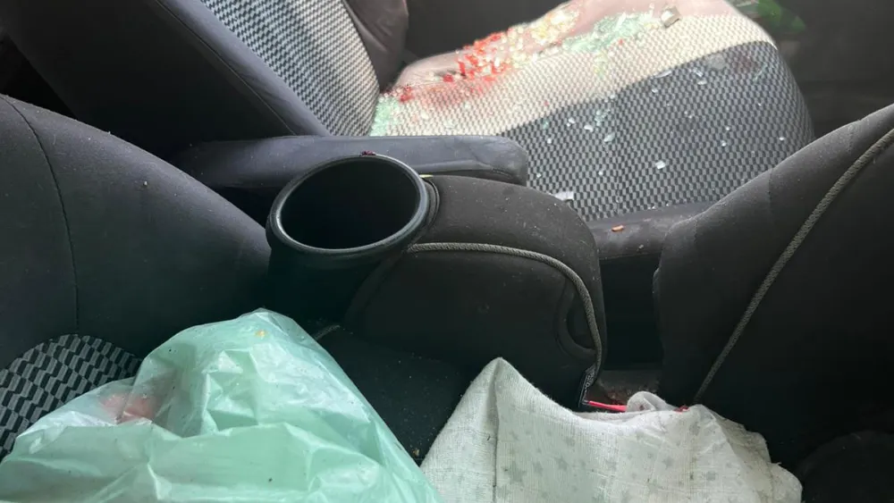 The victim's car after the shooting attack near Hermesh, May 30, 2023. Credit: Samaria Regional Council.