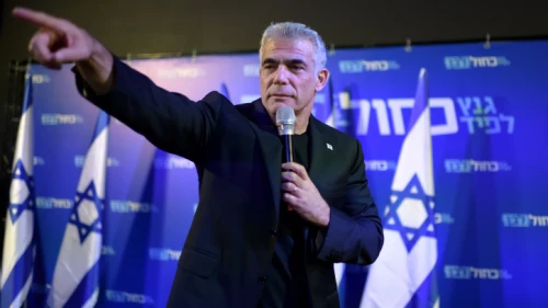 Yair Lapid of the Blue and White Party talks to supporters at an election campaign event in Herzliya on Sept. 4, 2019. Photo by Gili Yaari/Flash90.