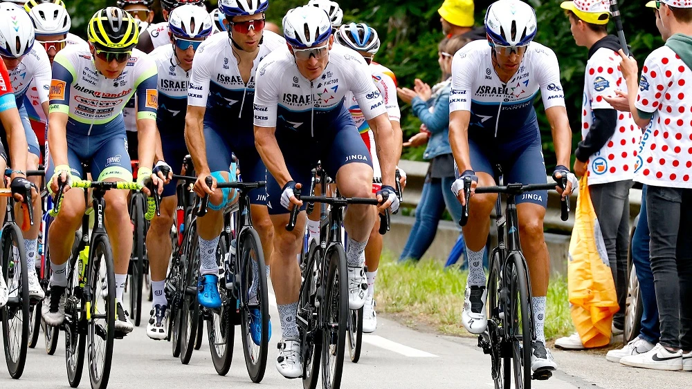 Cyclists from Team Israel Start-Up Nation competing in the Tour de France. Credit: Team Israel Start-Up Nation/Twitter.