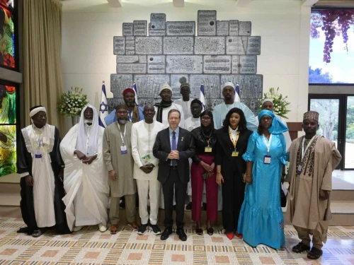 Israeli President Isaac Herzog meets with a delegation of imams and Muslim leaders from across Africa, at the President's Residence in Jerusalem, Dec. 1, 2025. Credit: Israeli President's Office.