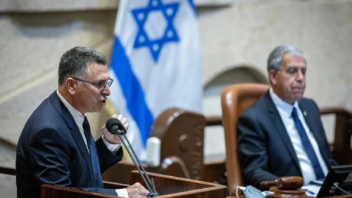 Israeli Justice Minister Gideon Saar speaks during a memorial ceremony marking 26 years since the assassination of former Israeli Prime Minister Yitzhak Rabin, at the Knesset, Oct. 18, 2021. Photo by Olivier Fitoussi/Flash90.