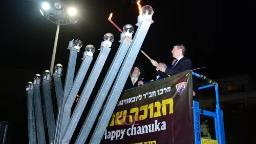Chanukah menorah lighting in Tel Aviv. Credit: Chabad-Lubavitch of Tel Aviv.