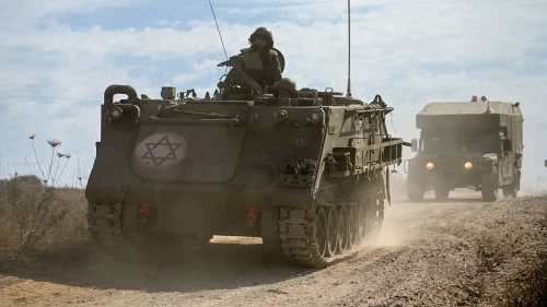 IDF armored and infantry reserve units in military training on the Golan Heights before heading South to the Gaza Strip on Oct. 8, 2023. Photo: Michael Giladi/Flash90