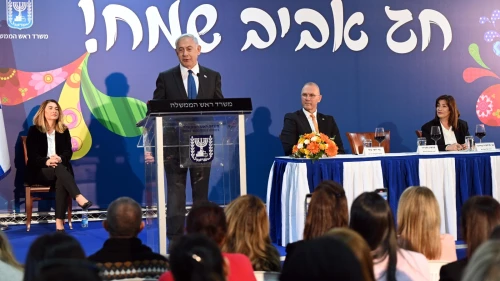 Israeli Prime Minister Benjamin Netanyahu hosts the annual pre-Passover toast at the Prime Minister's Office in Jerusalem, March 28, 2023. Photo by Haim Zach/GPO.