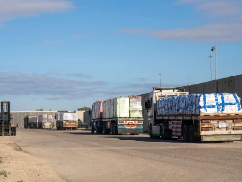 Supply trucks entering the Gaza Strip, January 2025. Source: @COGATonline/X.