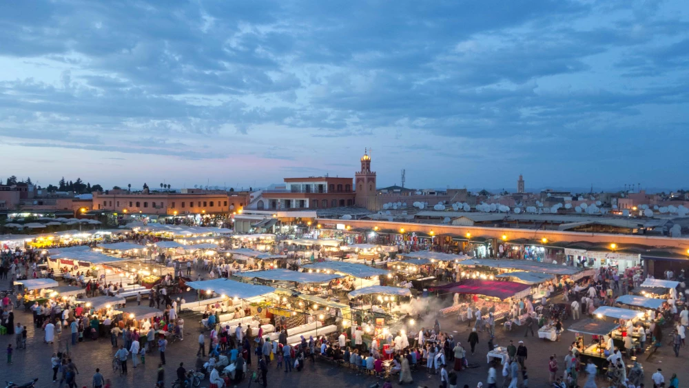 The Jemaa el-Fnaa square and market place in the Medina quarter (Old City) of Marrakech, Morocco, Oct. 19, 2013. Photo by Boris Macek via Wikimedia Commons.