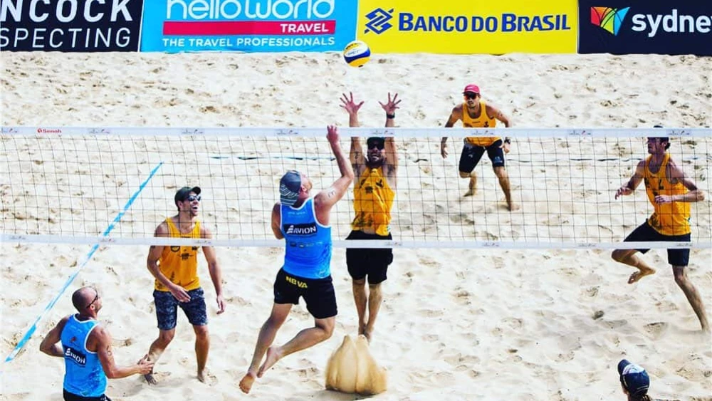 A 4x4 beach volleyball match. Source: Twitter.