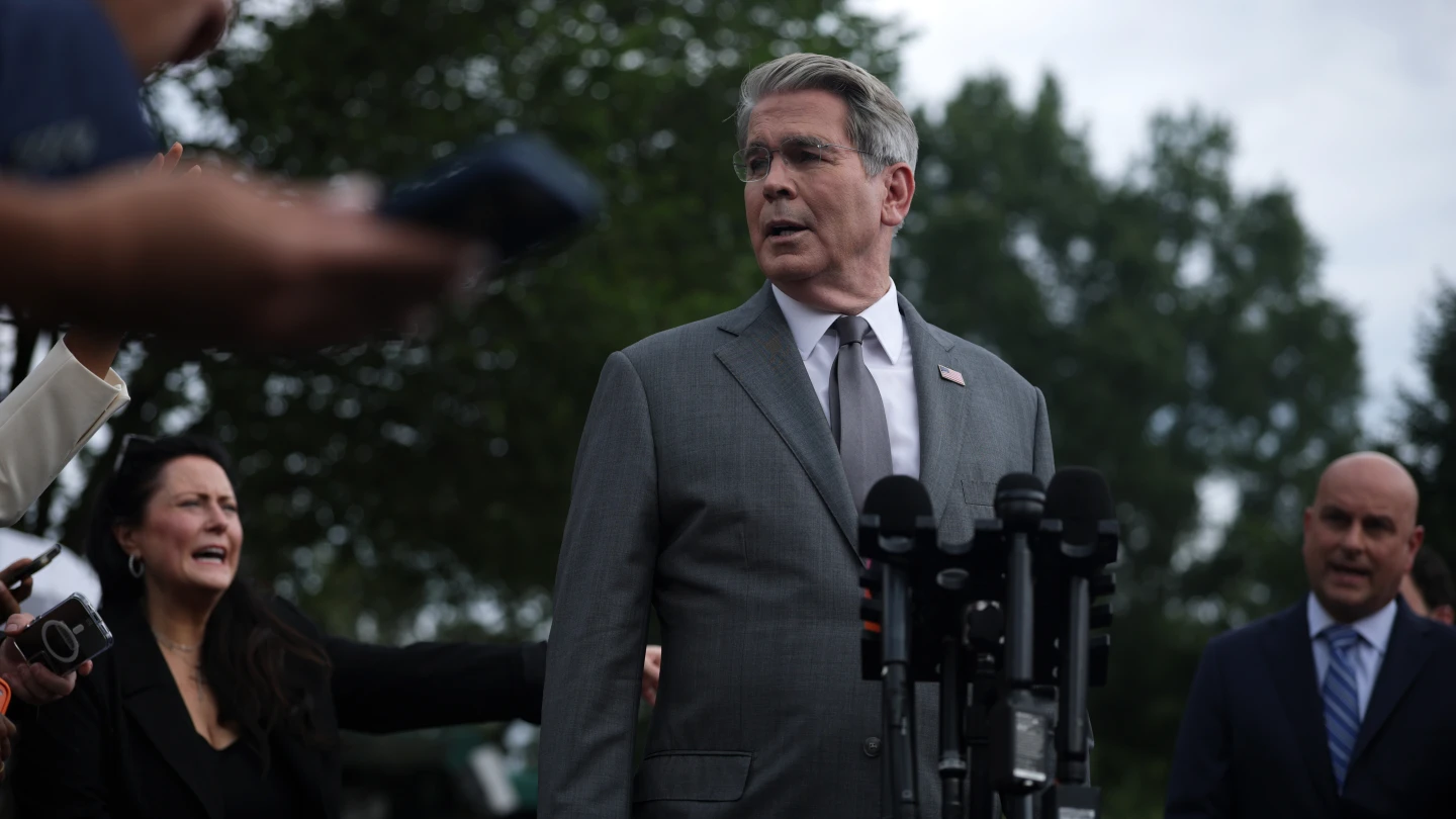 Photo: JNS U.S. Secretary of the Treasury Scott Bessent speaks to members of the press outside the West Wing at the White House on Aug