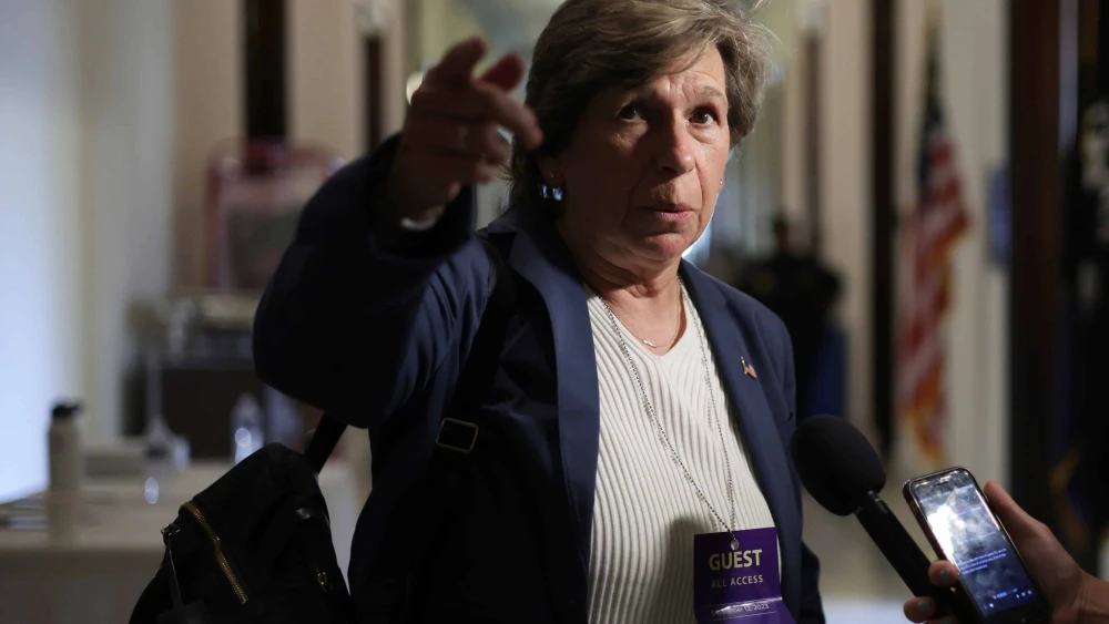 Randi Weingarten, president of American Federation of Teachers, speaks to reporters at the Russell Senate Office Building on Capitol Hill in Washington on Sept. 13, 2023. Photo by Alex Wong/Getty Images.
