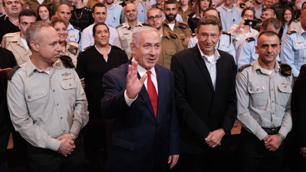 Israeli Prime Minister Benjamin Netanyahu attends an event with Christian soldiers for the New Year at the Palmach Museum in Tel Aviv on Dec. 23, 2018. Photo by Tomer Neuberg/Flash90.