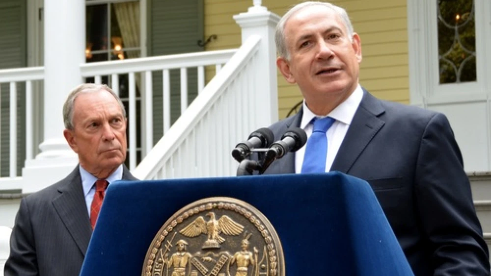 Israeli Prime Minister Benjamin Netanyahu, with New York City Mayor Michael Bloomberg, speaks at a briefing at Gracie Mansion in Manhattan on Sept. 27, 2012, the same day he addressed the United Nations. Photo by Maxine Dovere.