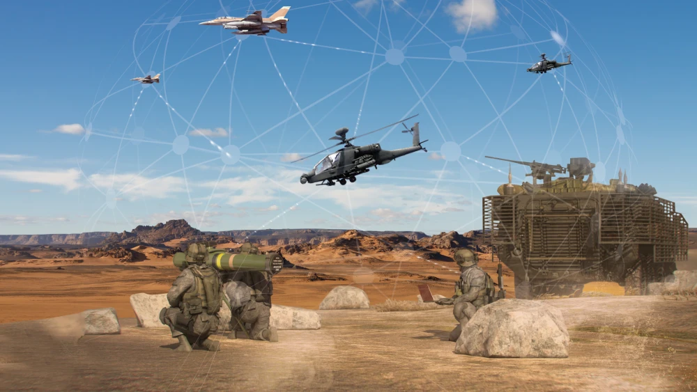 An illustration of Rafael's BNET system. A vehicle that has BNET installed onboard means that it can handle video feeds from multiple drones, with the system using an algorithm to manage this complex communications events. Credit: Courtesy.