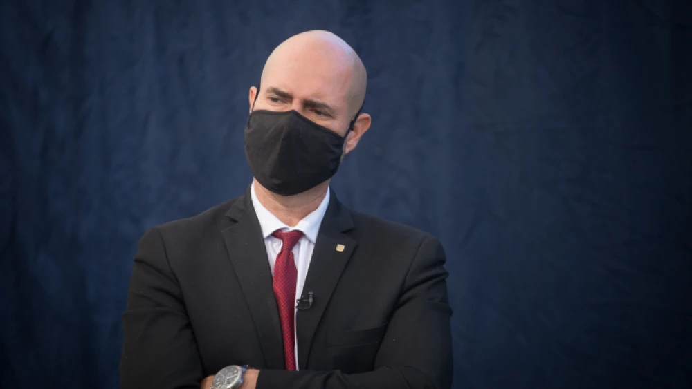 Israeli Public Security Minister Amir Ohana during a visit at the Corona National Enforcement Administration in Tel Aviv on Dec. 1, 2020. Photo by Miriam Alster/Flash90.