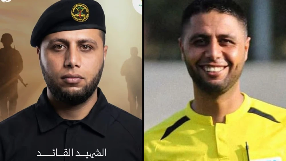A composite image released by the IDF shows Mohammed Khattab, an international FIFA assistant referee whom the military identified as a terrorist in Palestinian Islamic Jihad’s Central Camps Brigade, July 22, 2026. Credit: IDF.