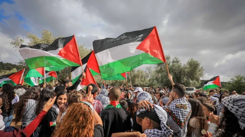Israeli Arabs take part in a rally marking the "Nakba," a term used by Palestinians and their supporters to describe Israel’s creation, near Sakhnin in northern Israel, April 5, 2022. Photo by Jamal Awad/Flash90.