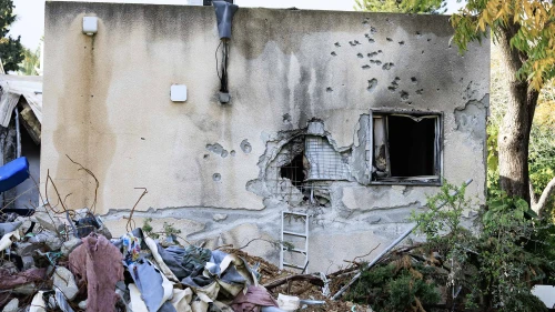 Destruction at kibbutz Kfar Aza after the Hamas-led terrorist attacks of Oct. 7, in southern Israel, on Dec. 19, 2023. Photo by Moshe Shai/Flash90.