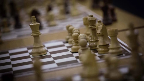 A chess board is seen in a chess tournament held at the Knesset. Photo by Hadas Parush/Flash90.