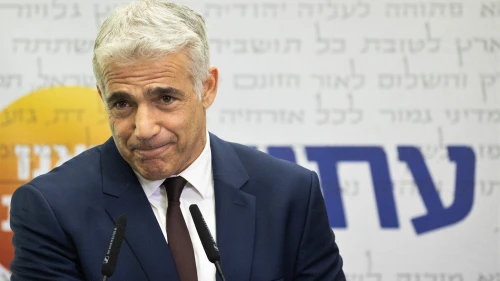 Israeli Foreign Minister Yair Lapid speaks during a Yesh Atid Party meeting at the Knesset on July 26, 2021. Photo by Yonatan Sindel/Flash90.