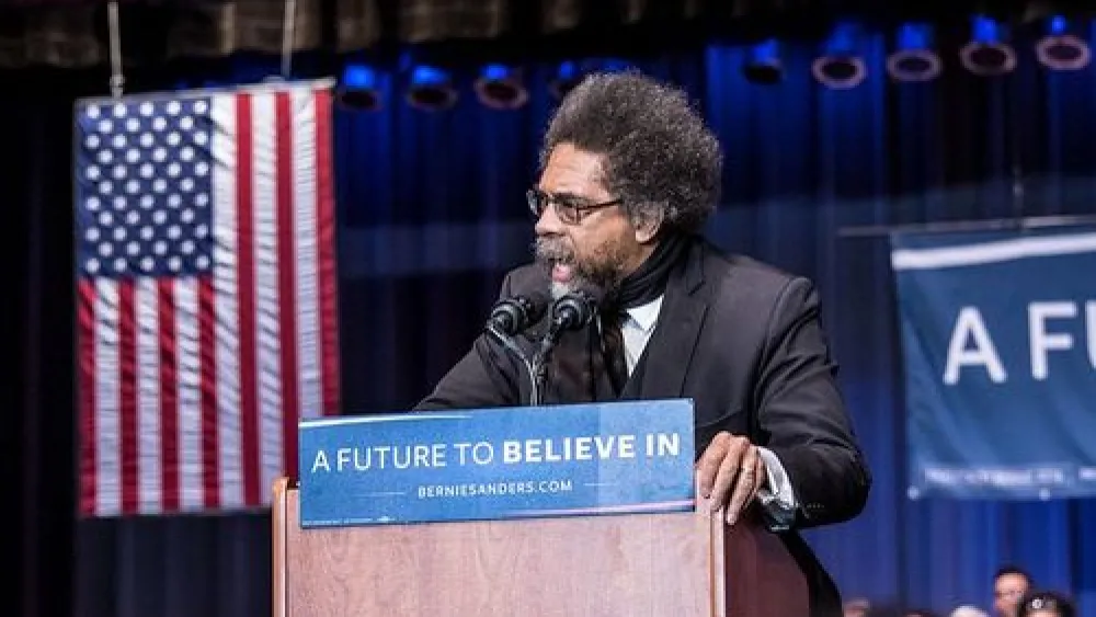 Cornel West speaks at a Bernie Sanders rally. Photo by Darrell Nance via Wikimedia Commons.