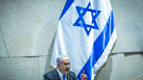 Prime Minister Benjamin Netanyahu addresses the Knesset in Jerusalem, July 17, 2024. Photo by Yonatan Sindel/Flash90.