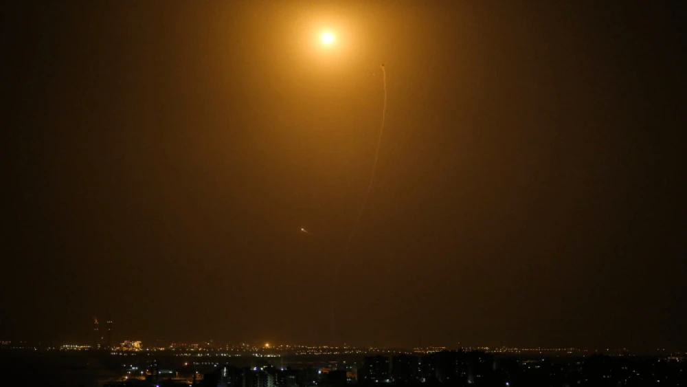 A view of an Iron Dome air-defense system intercepting rockets fired from Gaza into Israel, near the city of Ashdod. Photo by Hassan Jedi/Flash90.