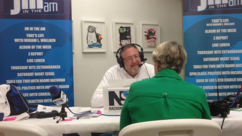 Click photo to download. Caption: On July 7, Nachum Segal, host of the "JM in the AM" radio show, interviews Houston Mayor Annise Parker at the Evelyn Rubenstein Jewish Community Center for the show's July 8 broadcast. Credit: Jacob Kamaras.