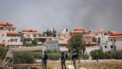 Israeli soldiers at the entrance to the Samaria village of Turmus Ayya, June 21, 2023. Photo by Yonatan Sindel/Flash90.