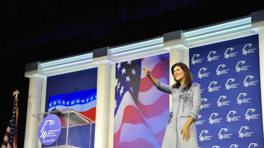 Former U.S. Ambassador to the United Nations Nikki Haley at the Republican Jewish Coalition's conference in Las Vegas, Nov. 6, 2021. Source: RJC/Twitter.