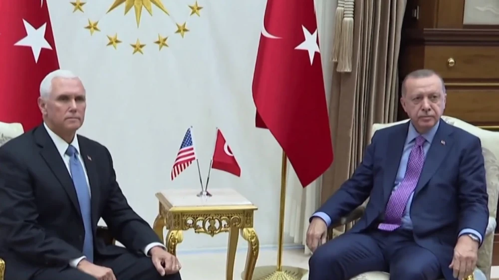 U.S. Vice President Mike Pence and Turkish President Recep Tayyip Erdogan meeting in Ankara on Oct. 17, 2019. Source: Screenshot.