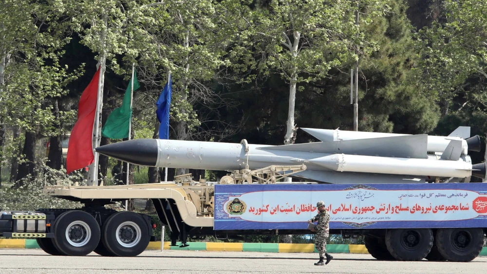 A military truck carries missiles during a parade in Tehran marking Islamic Republic of Iran Army Day, April 17, 2024. Photo by Atta Kenare/AFP via Getty Images.