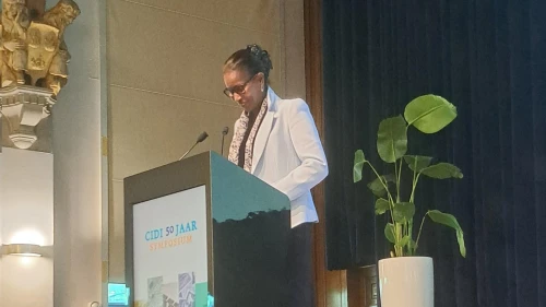 Ayaan Hirsi Ali speaks in Amsterdam on May 18, 2025. Photo Credit: Courtesy of CIDI.