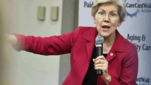 Sen. Elizabeth Warren speaks at the Care Can't Wait Action Hosts Town Hall in Washington, April 10, 2024. Photo by Shannon Finney/Getty Images for Care Can't Wait Action.