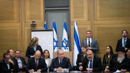 Israeli Prime Minister Benjamin Netanyahu meets with the heads of the right-wing parties on March 4, 2020, two days after the third round of elections in Israel. Photo by Yonatan Sindel/Flash90.