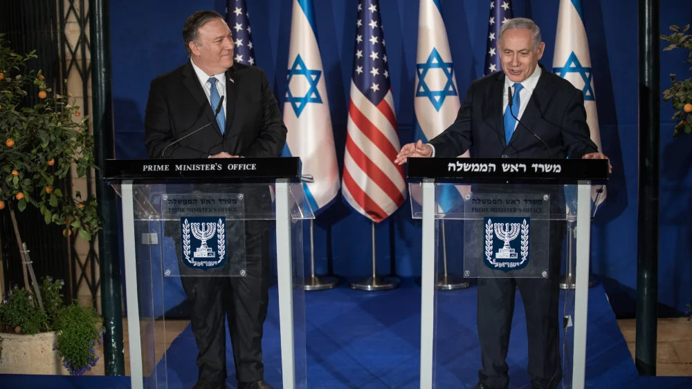 Israeli Prime Minister Benjamin Netanyahu and U.S. Secretary of State Mike Pompeo in Jerusalem on March 20, 2019. Photo: Hadas Parush/Flash90.