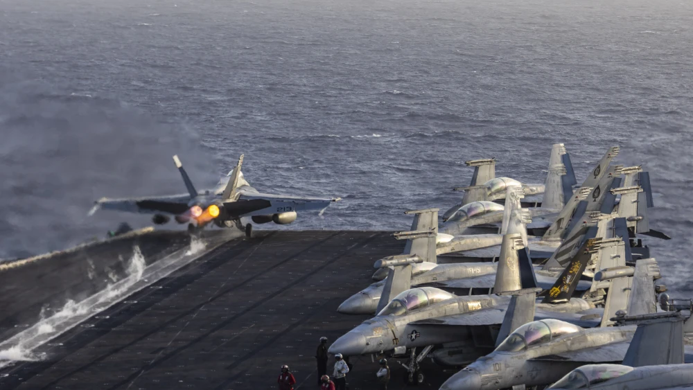 An F/A-18E Super Hornet launches from the USS Abraham Lincoln in the Middle East on June 10, 2026. The carrier is deployed with the U.S. 5th Fleet. Credit: U.S. Navy.