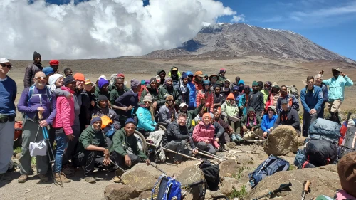 A group shot of some of the 25 participants on the Friends of Access Israel (FAISR) who climbed Mount Kilimanjaro. Credit: Friends of Access Israel.